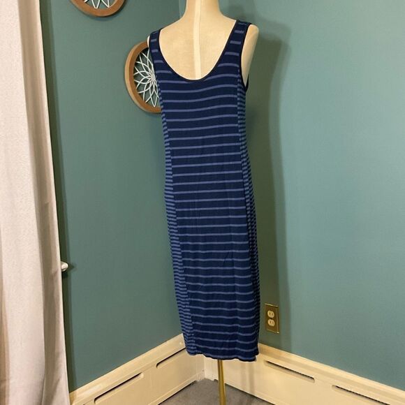 Kenar Blue & Navy Striped Sleeveless Midi Tank Dress - Size L - Picture 4 of 9